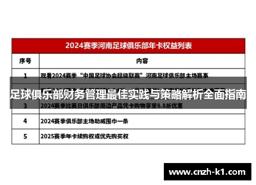 足球俱乐部财务管理最佳实践与策略解析全面指南